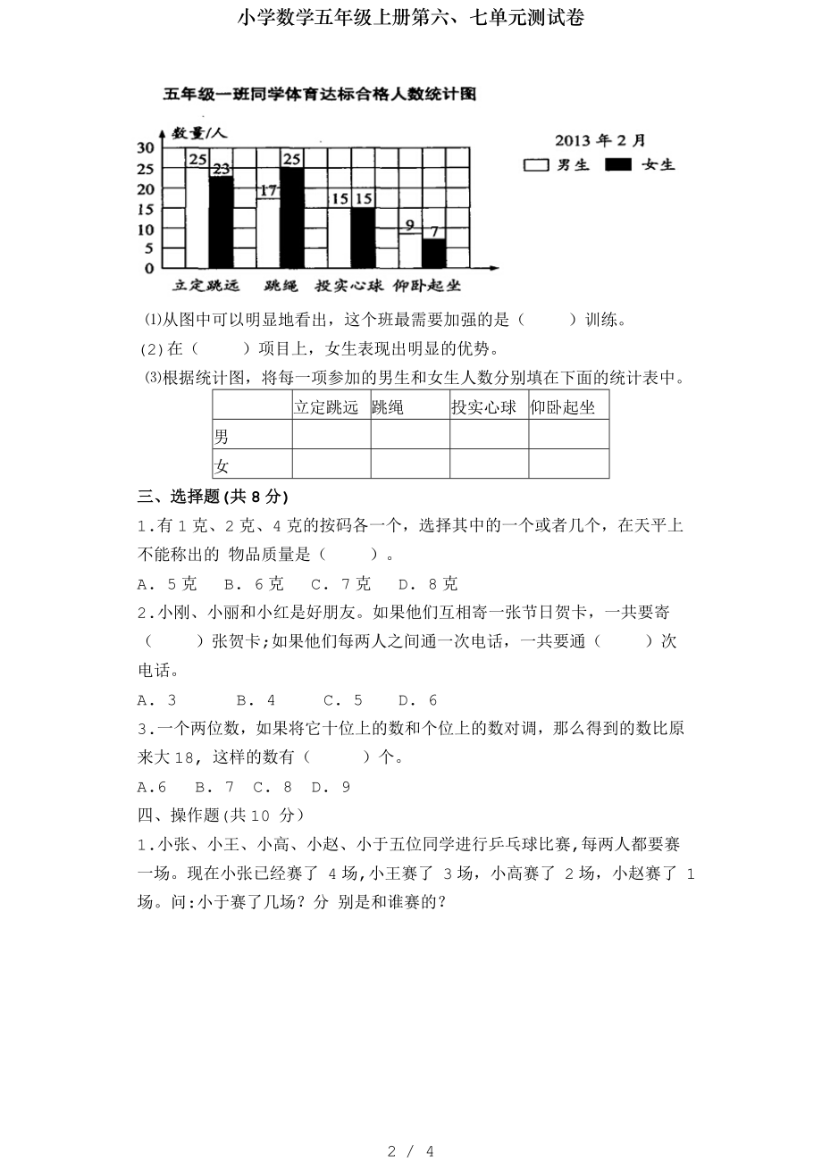 小学数学五年级上册第六七单元测试卷.doc_第2页