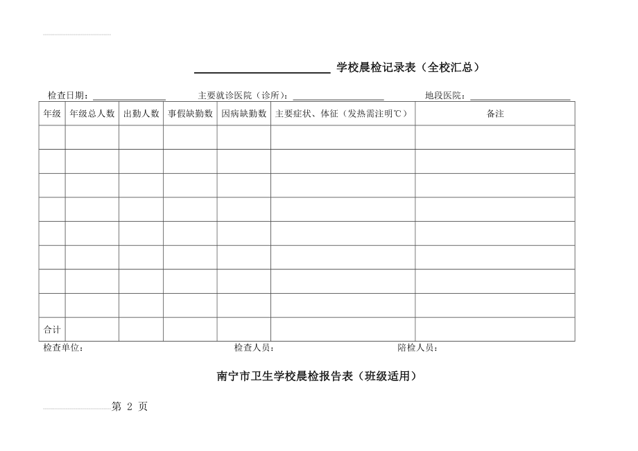 学校晨检记录表(全校汇总)(4页).doc_第2页