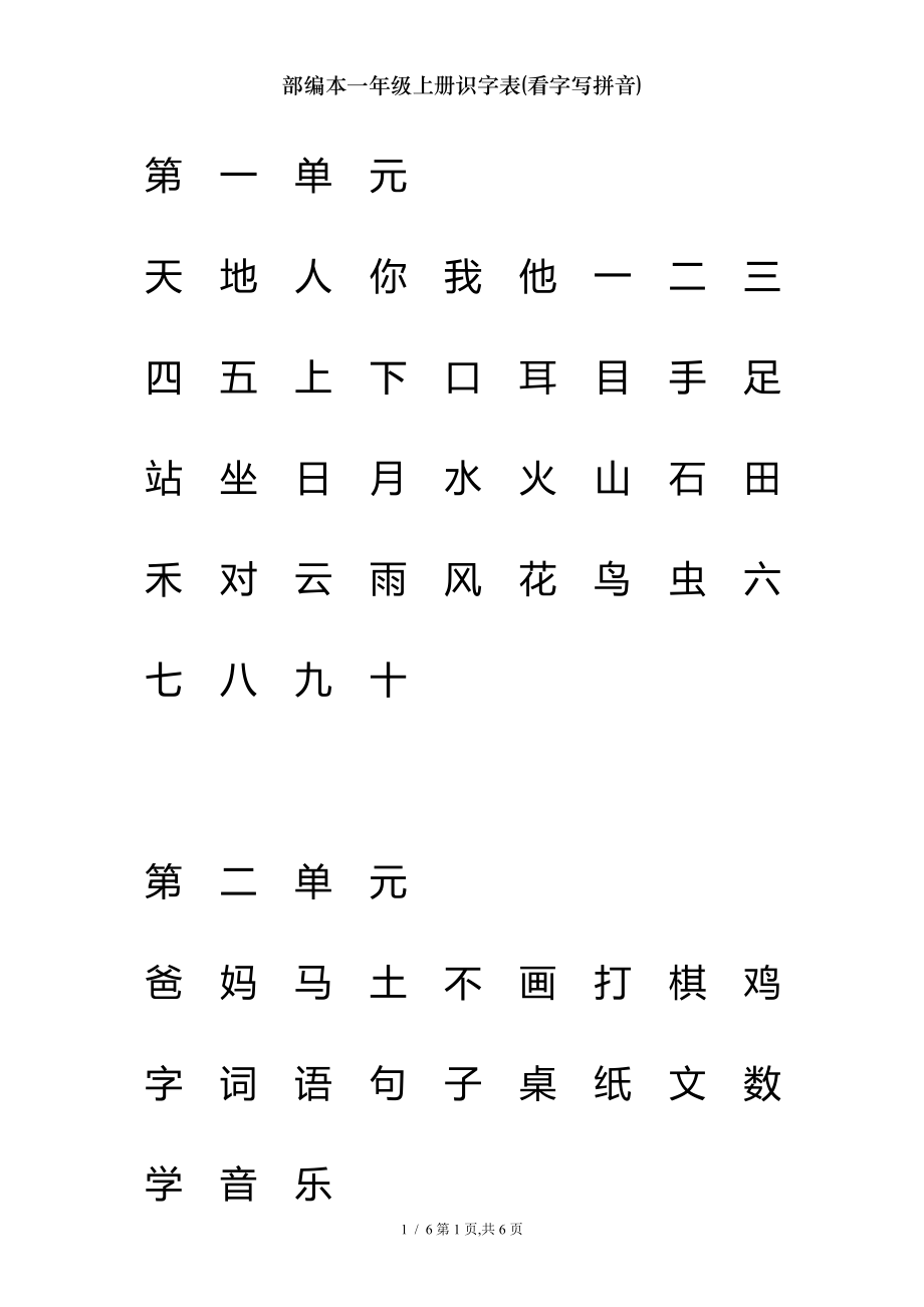 部编本一年级上册识字表看字写拼音.doc_第1页