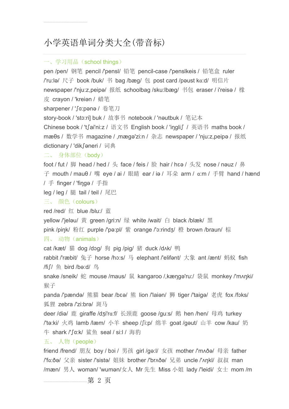 小学英语单词分类大全(带音标)(8页).doc_第2页