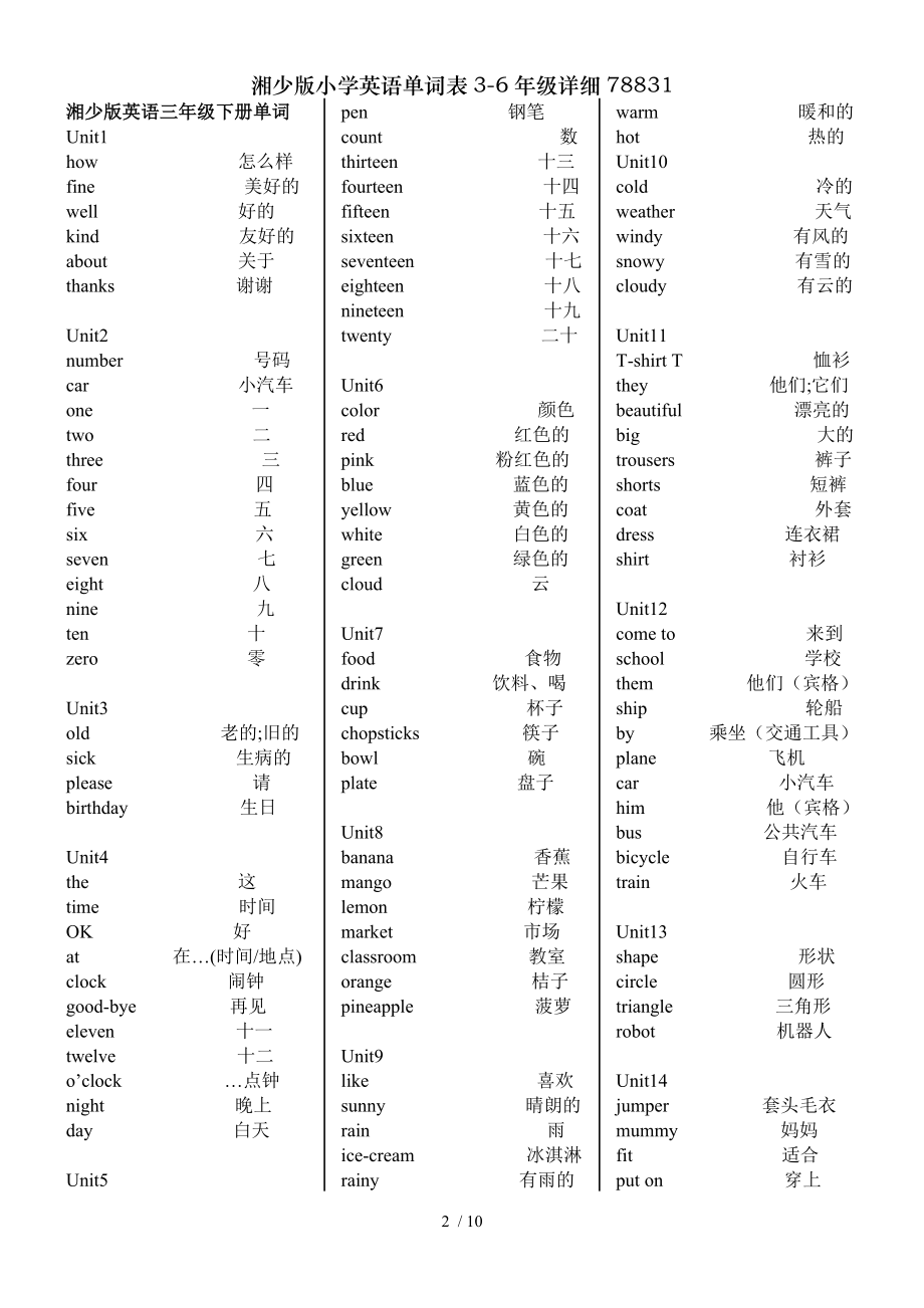 湘少版小学英语单词表36年级详细78831.doc_第2页