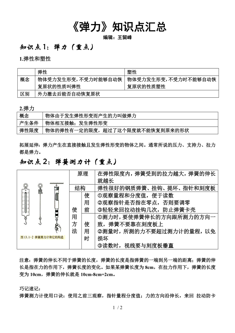 八年级物理弹力知识点汇总.doc_第1页