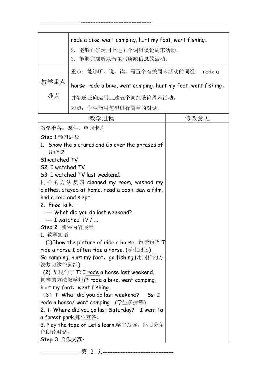 新PEP小学英语六年级下册U3Where did you go教学计划及教案(12页).doc_第2页