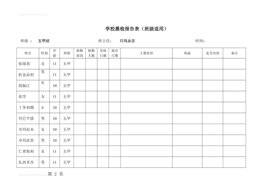 学校晨检记录表(班级汇总)(9页).doc_第2页