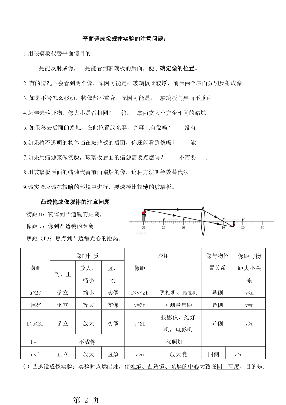 平面镜凸透镜成像规律实验的注意问题(3页).doc_第2页