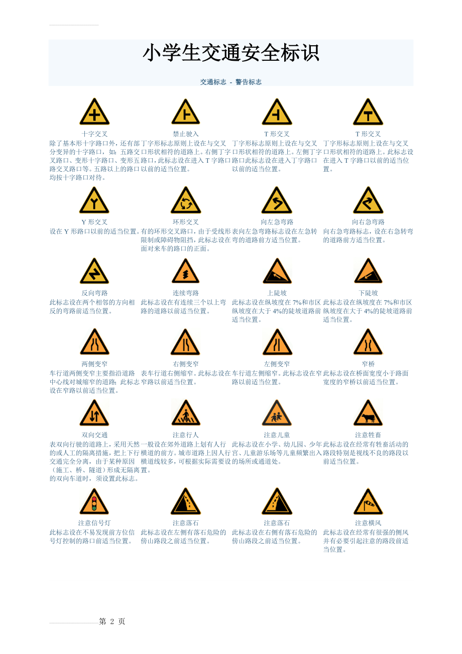 小学生-交通标志-交通安全标识完整版-A4(12页).doc_第2页