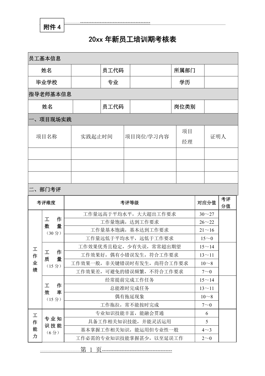 新员工培训期考核表(3页).doc_第1页