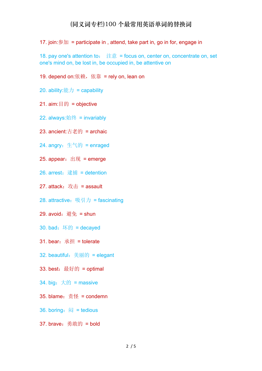 同义词专栏100个最常用英语单词的替换词.doc_第2页