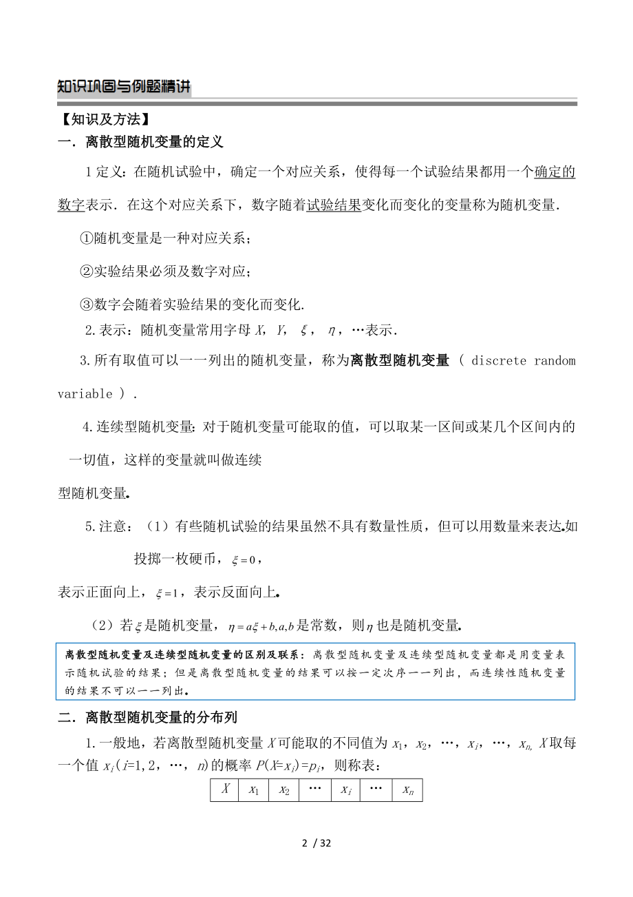 高中数学离散型随机变量及其分布列全章复习.doc_第2页