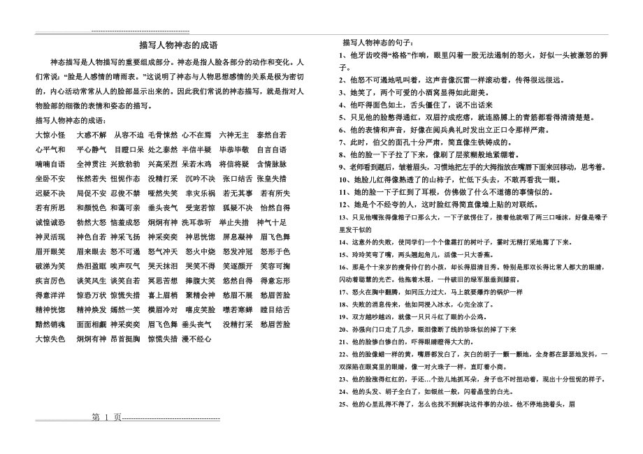 描写人物神态的成语和句子(2页).doc_第1页