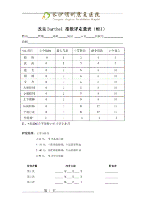 改良Barthel 指数评定量表(MBI)(1页).doc