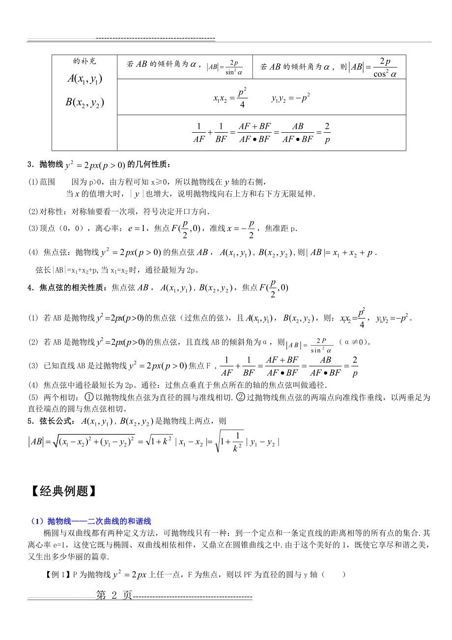 抛物线及其性质知识点大全与经典例题及解析(8页).doc_第2页