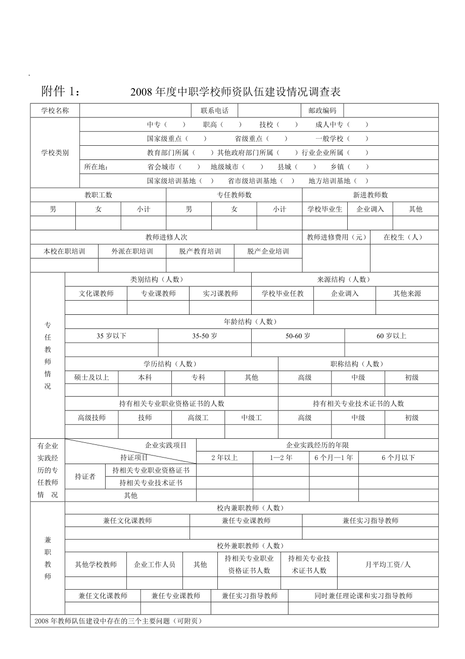 度中职学校师资队伍建设情况调查表.doc_第1页