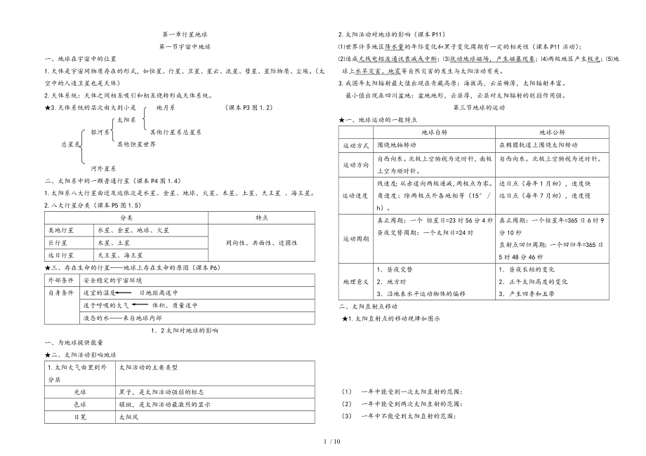 高中一年级地理必修一知识点总结.doc_第1页