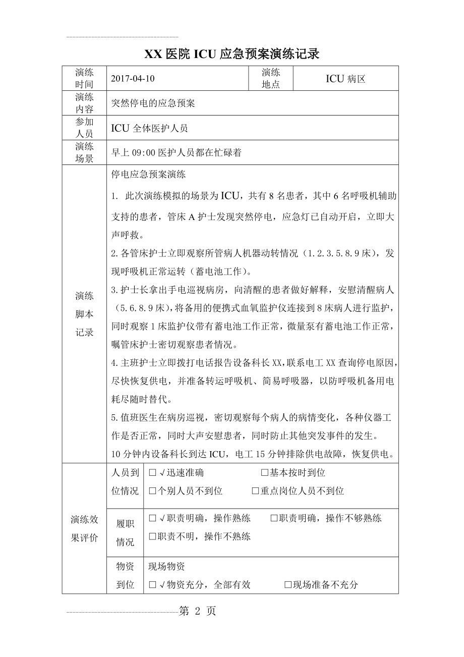 ICU突然停电的应急预案演练2017-04-10(4页).doc_第2页