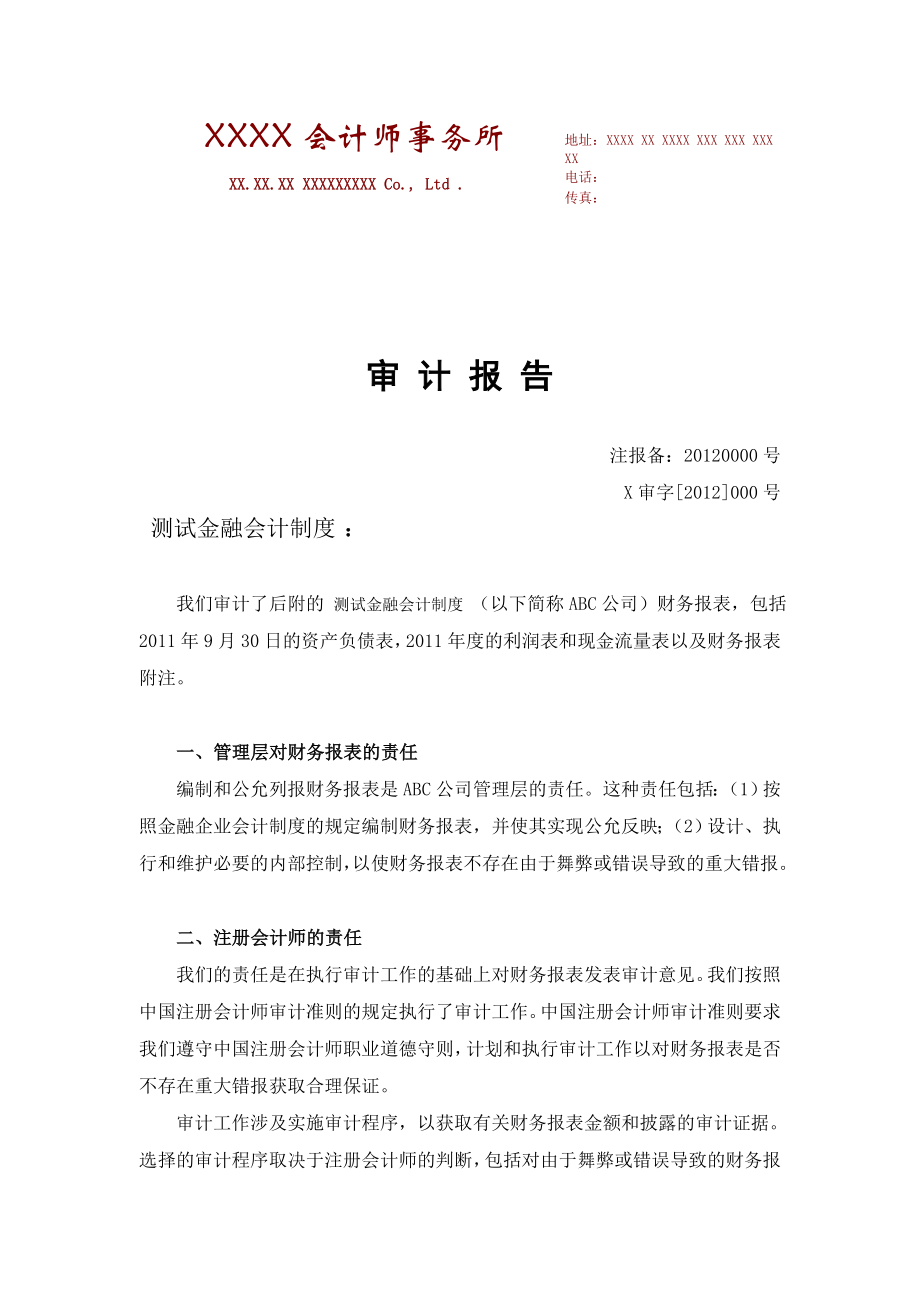 审计报告与附注_金融企业会计制度.doc_第1页