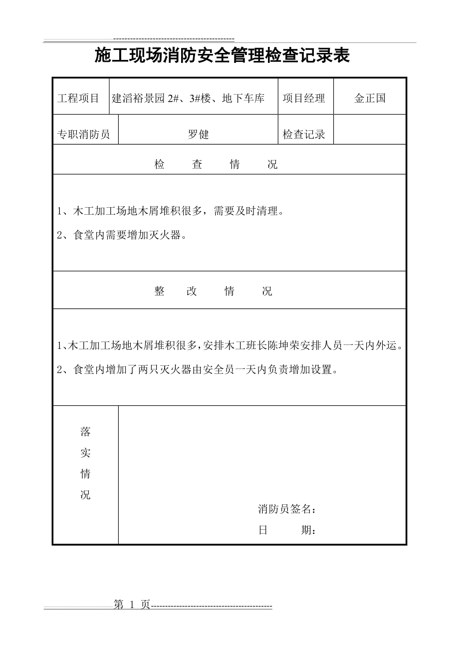 施工现场消防安全管理检查记录表(22页).doc_第1页