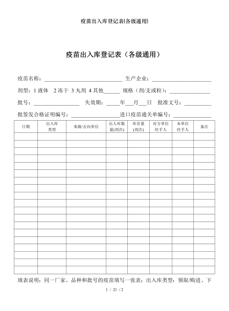 疫苗出入库登记表各级通用.doc_第1页