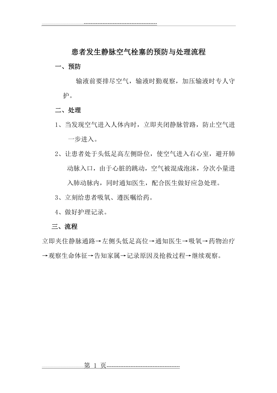 患者发生静脉空气栓塞的预防与处理流程(2页).doc_第1页