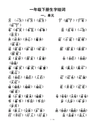 人教一年级下册生字组词带拼音.doc