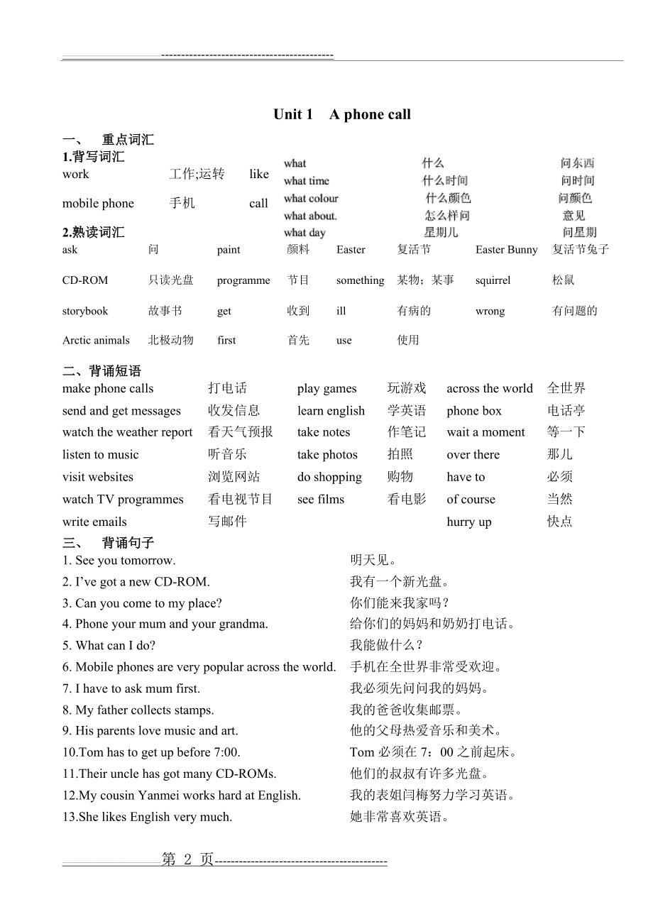 新版Join in 五年级下册期末复习总结(14页).doc_第2页