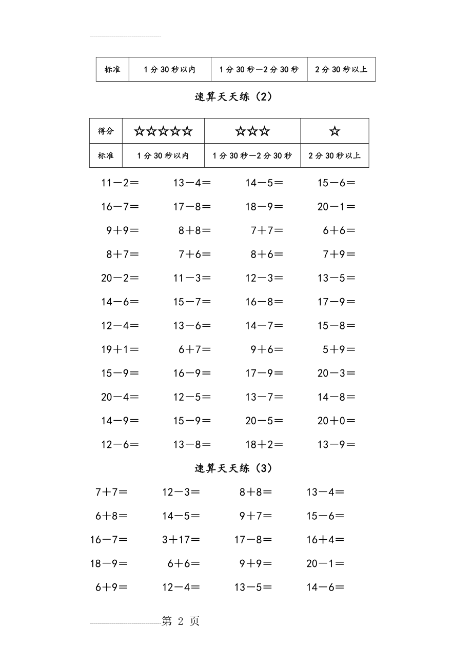 小学一年级20以内进退位加减混合习题(竖版)(34页).doc_第2页