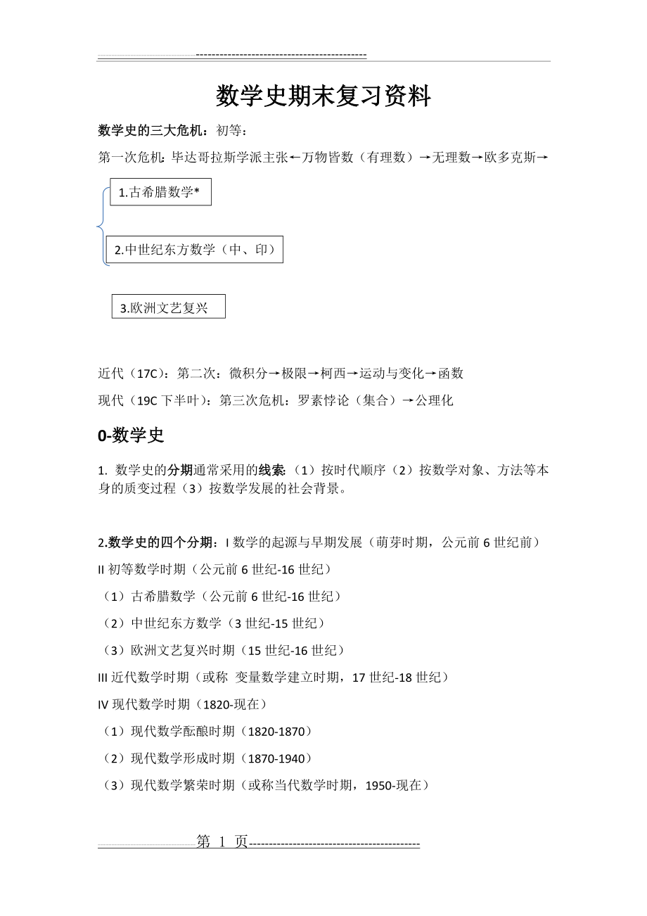 数学史与数学文化期末复习资料(8页).doc_第1页