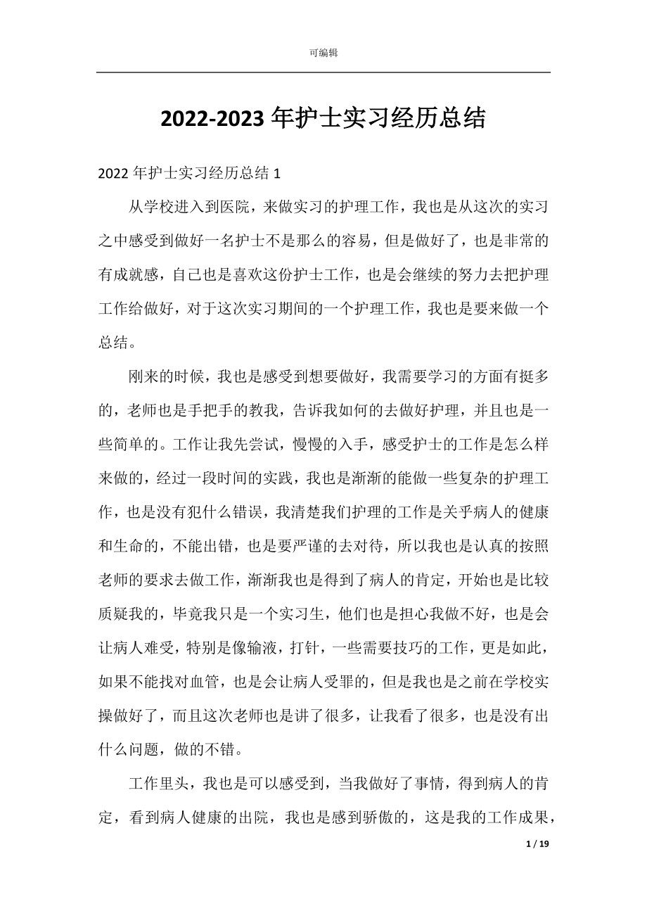 2022-2023年护士实习经历总结.docx_第1页