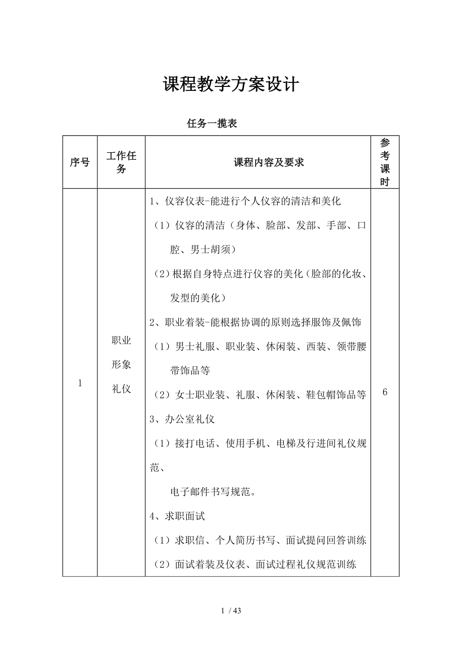 商务礼仪课程教学设计.doc_第1页