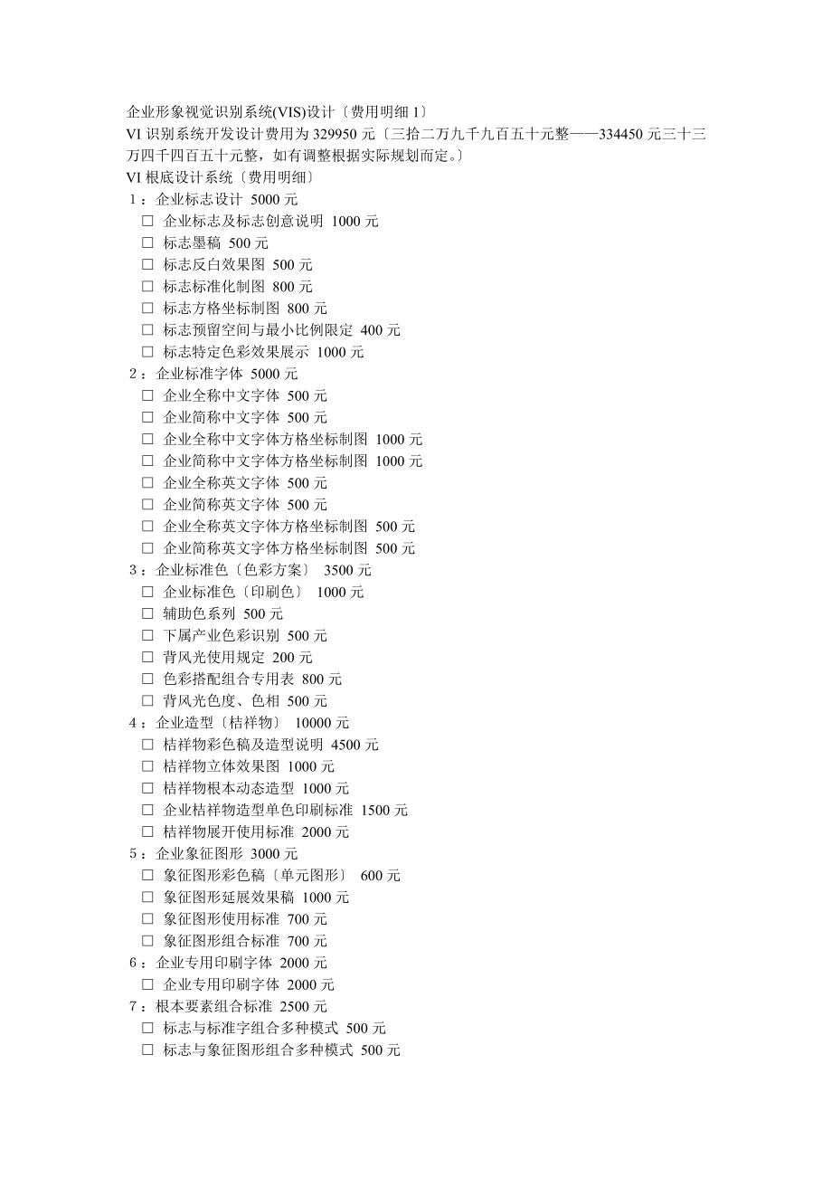 企业形象视觉识别系统(VIS)设计(费用明细).doc_第1页