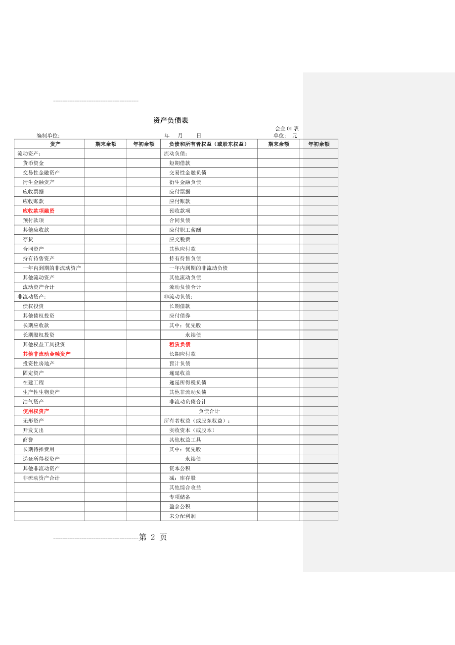 一般企业财务报表格式(适用于已执行新金融准则、新收入准则和新租赁准则的企业)(9页).doc_第2页