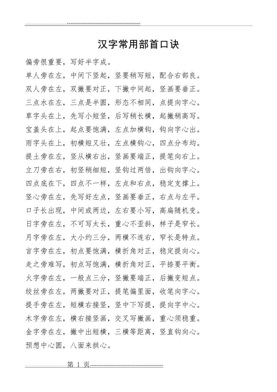 汉字常用部首口诀(1页).doc_第1页