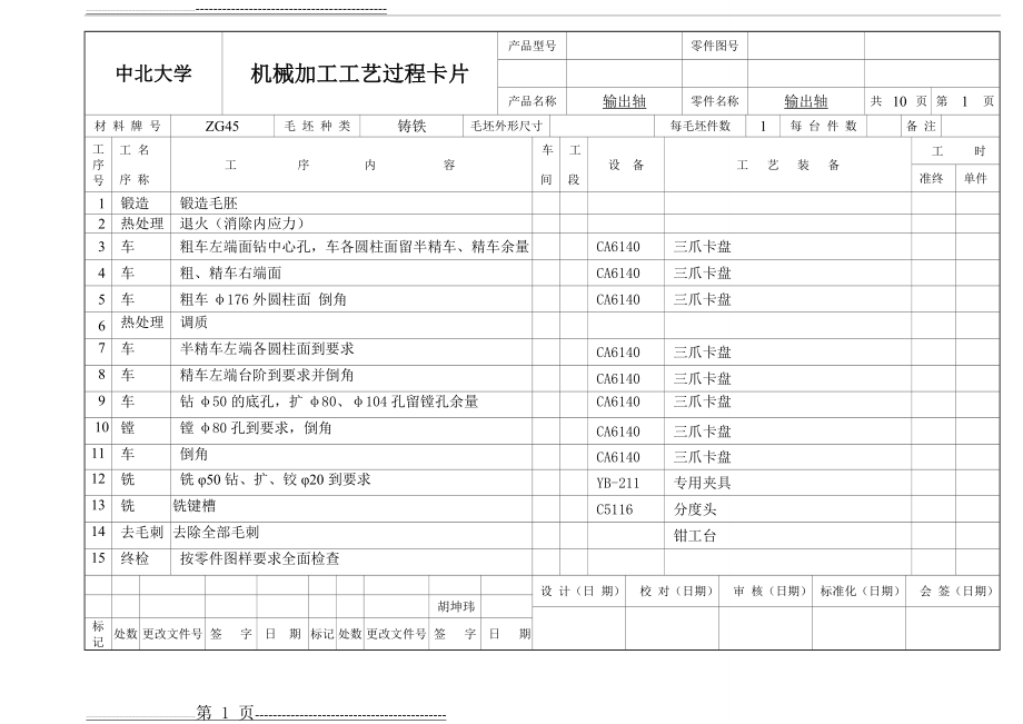 机械加工工艺过程卡片 - 输出轴(11页).doc_第1页