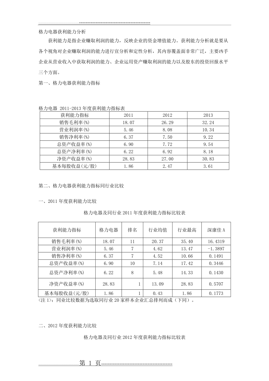 格力电器获利能力分析67050(7页).doc_第1页