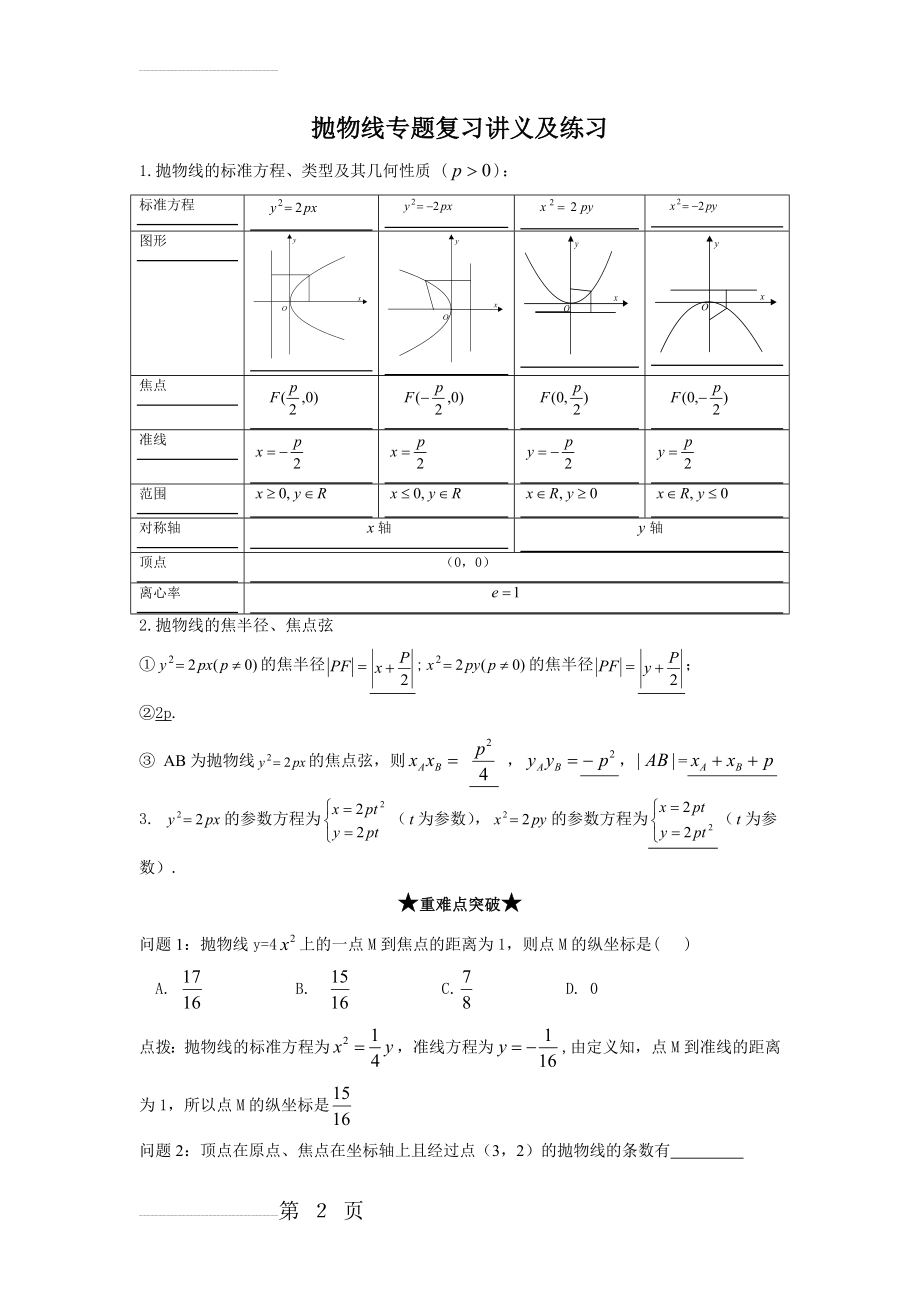 抛物线专题复习讲义及练习34300(9页).doc_第2页