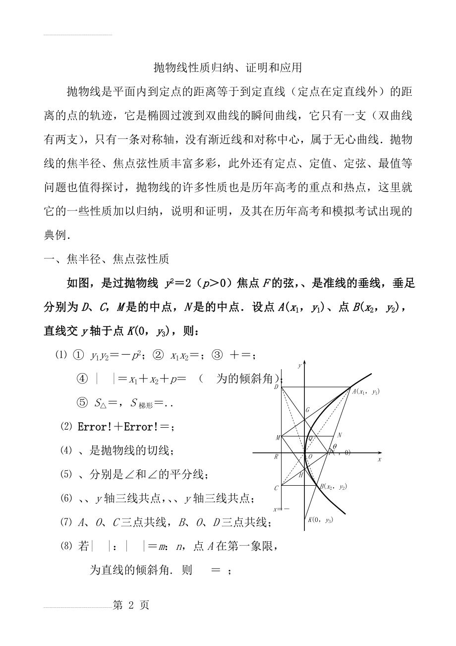 抛物线性质归纳、证明和应用(33页).doc_第2页