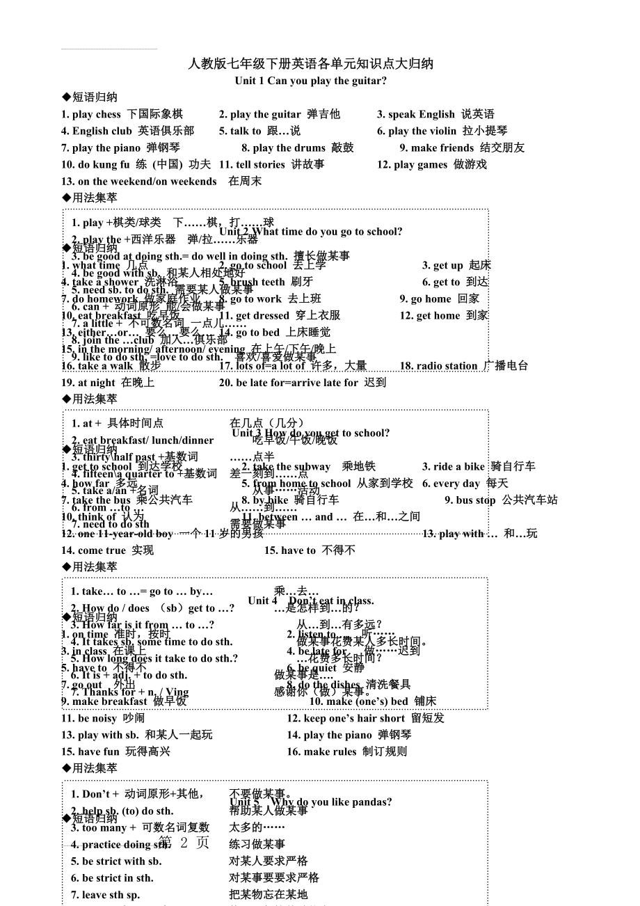 2018年人教版新目标英语七年级下册各单元知识点大归纳(5页).doc_第2页