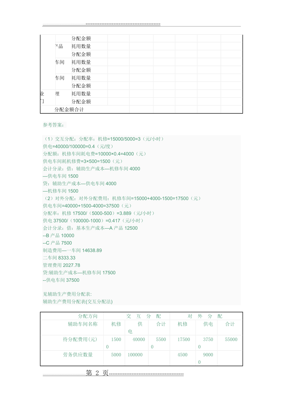 最新电大成本会计形成性考核作业答案2(7页).doc_第2页