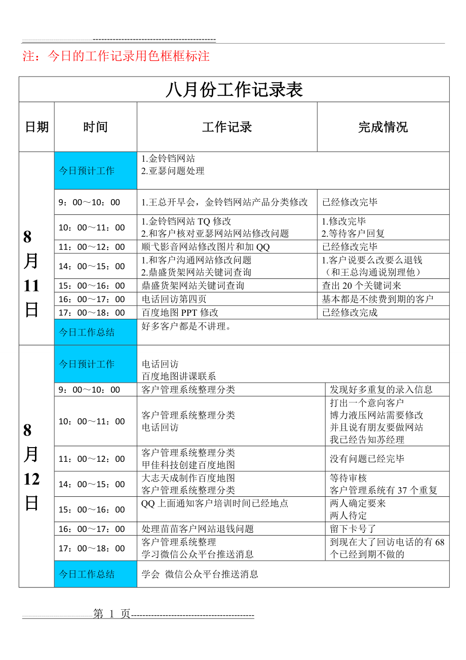 每日工作记录表(9页).doc_第1页