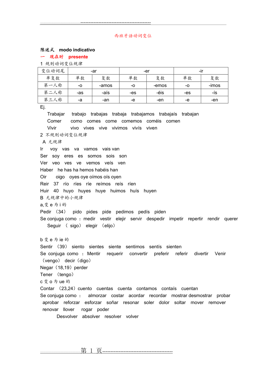 最全西班牙语变位动词及时态(10页).doc_第1页