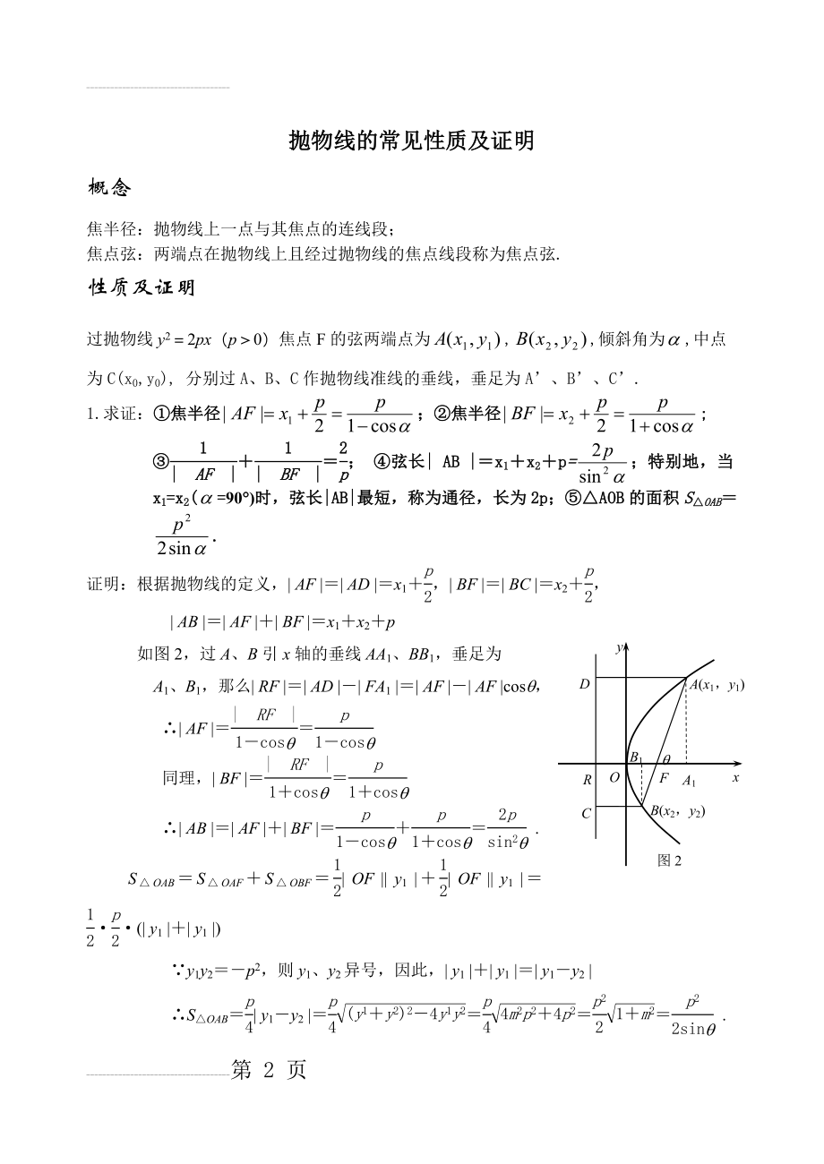 抛物线的性质归纳及证明(10页).doc_第2页