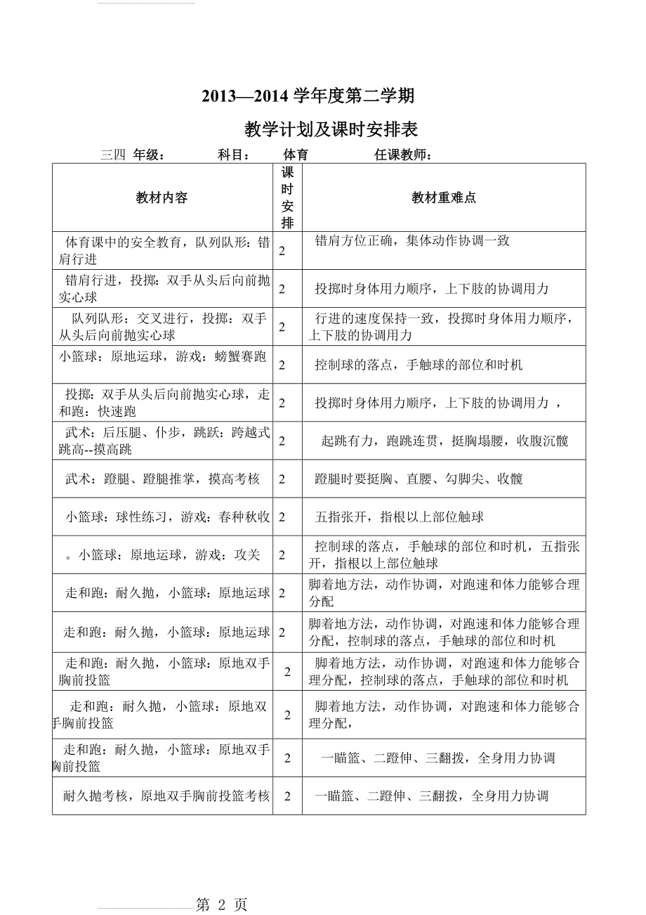 3、4年级体育教学计划及课时安排表(3页).doc_第2页