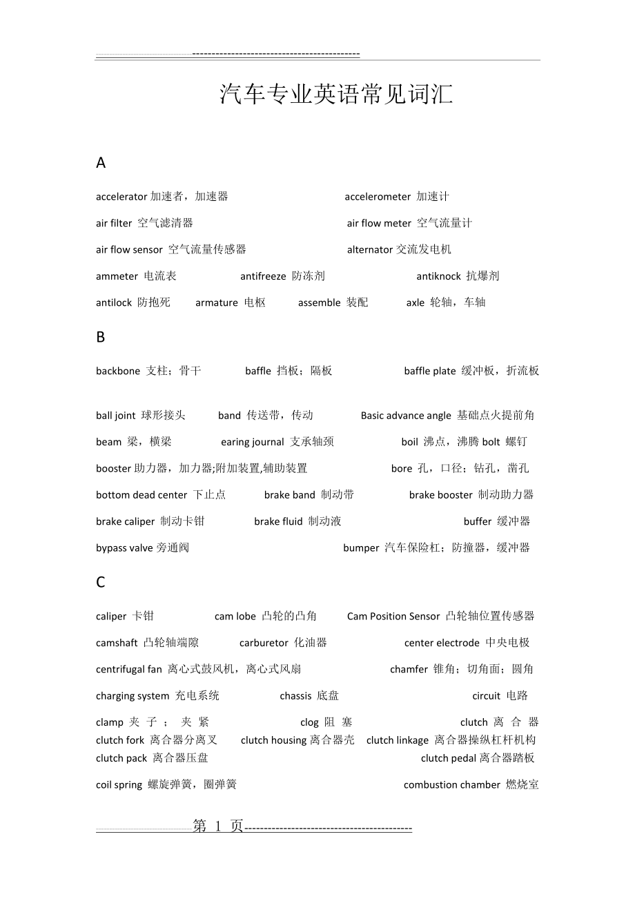 汽车专业英语常见词汇(6页).doc_第1页