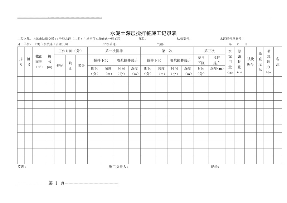 水泥土深层搅拌桩施工记录表(2页).doc_第1页