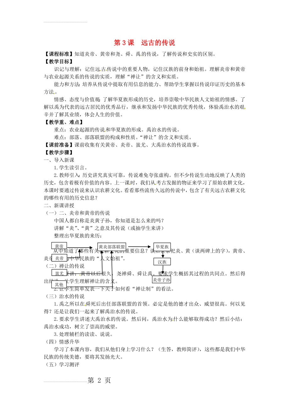【川教版】七年级上册：第3课《远古的传说》教案(3页).doc_第2页
