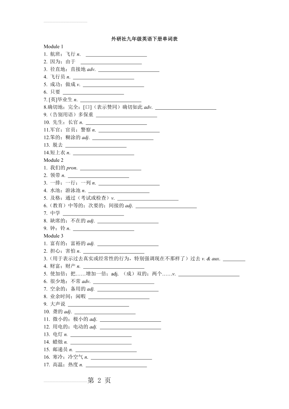 2018 外研版 初中英语九年级下册单词默写表(5页).doc_第2页