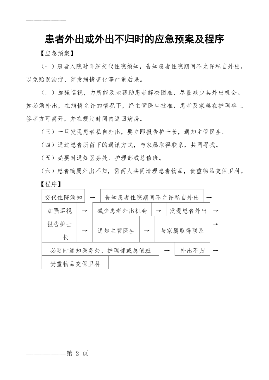 患者外出或外出不归时的应急预案及程序(2页).doc_第2页