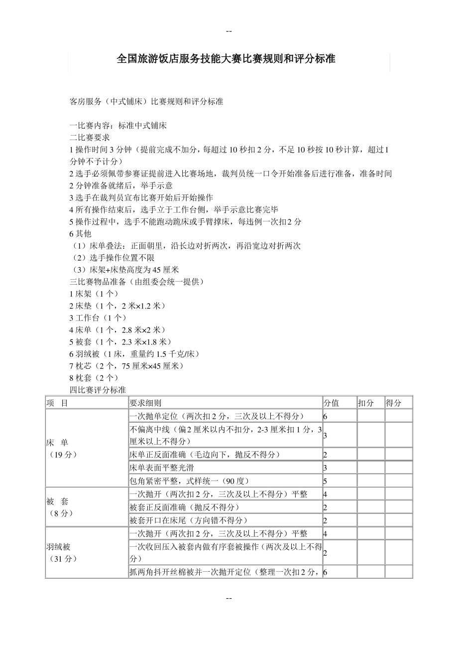 全国旅游饭店服务技能大赛比赛规则和评分标准.pdf_第1页