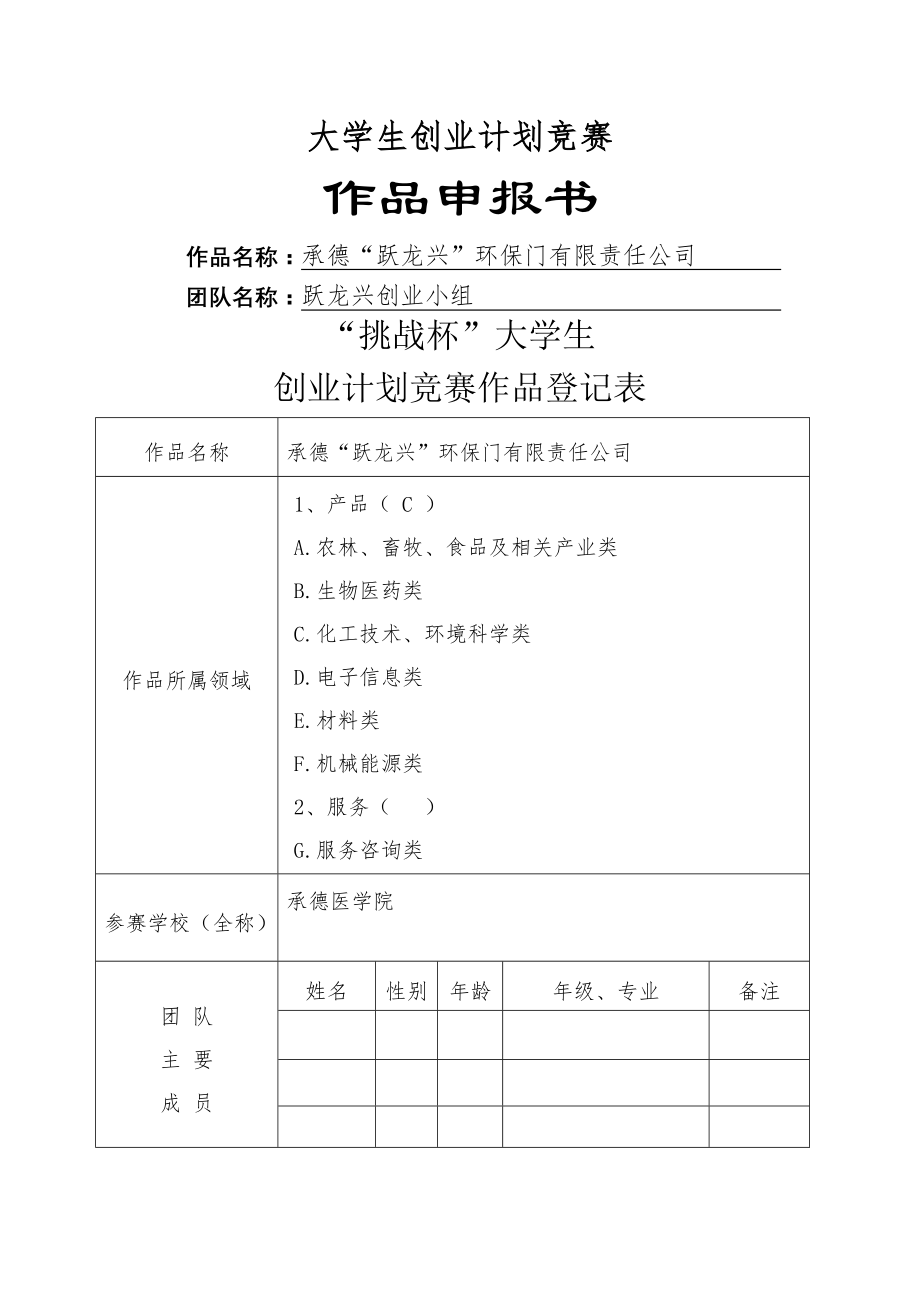 《承德“跃龙兴”环保门有限责任公司》商业计划书(50页).doc_第2页