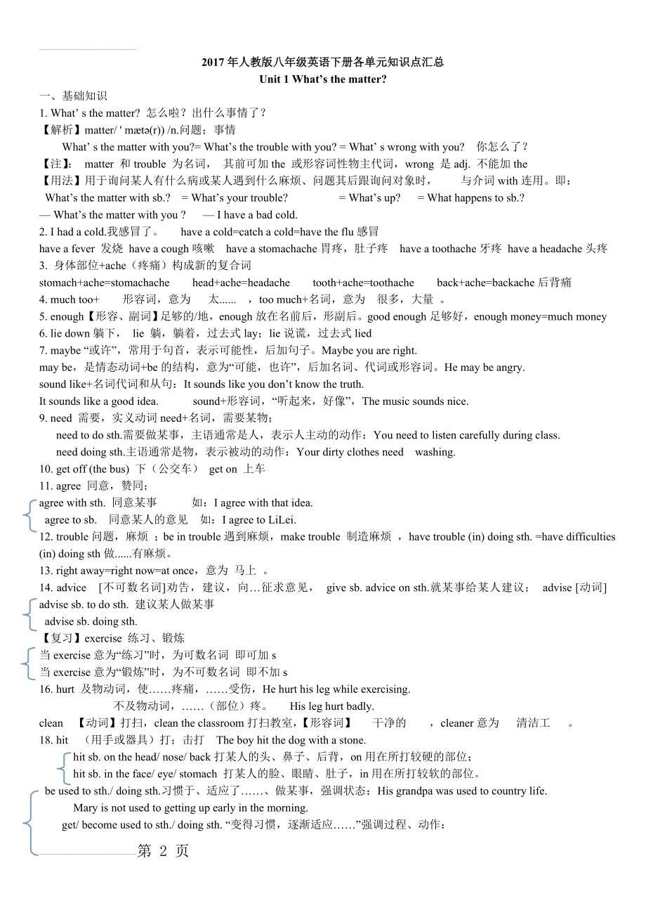 2017新版人教版八年级英语下册各单元知识点汇总(51页).doc_第2页